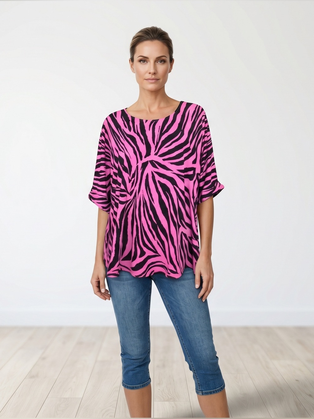 Dear Scarlett Bold & Vibrant Pink & Black Zebra Print Blouse with Cuffed Sleeves - Picture 1 of 7